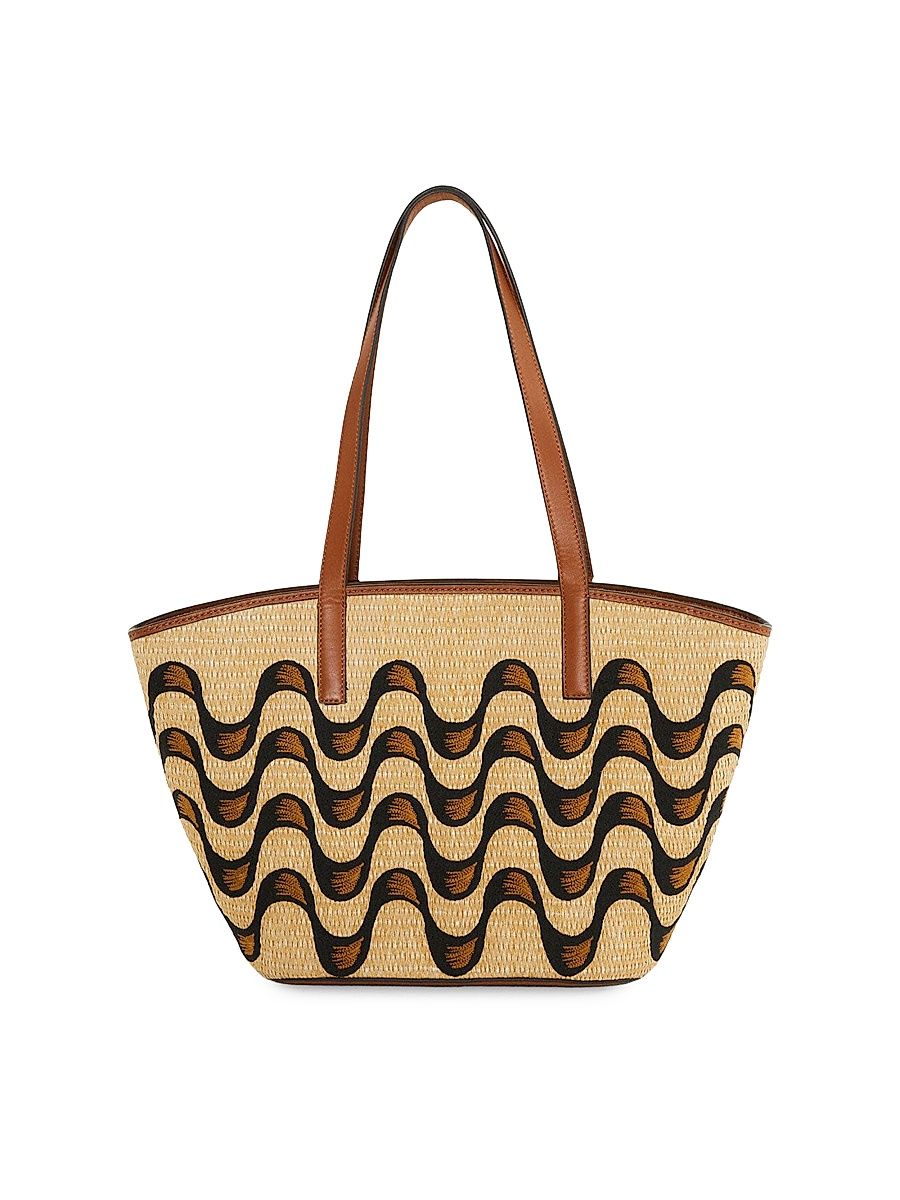 Women's Large Wave Raffia Basket Tote Bag - Natural Raffia Black