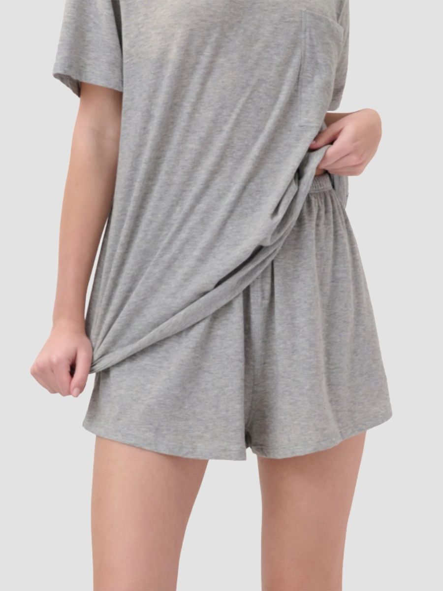 Lunya Women's Pima Tee Short Set - Storm Grey Heather - Size XL