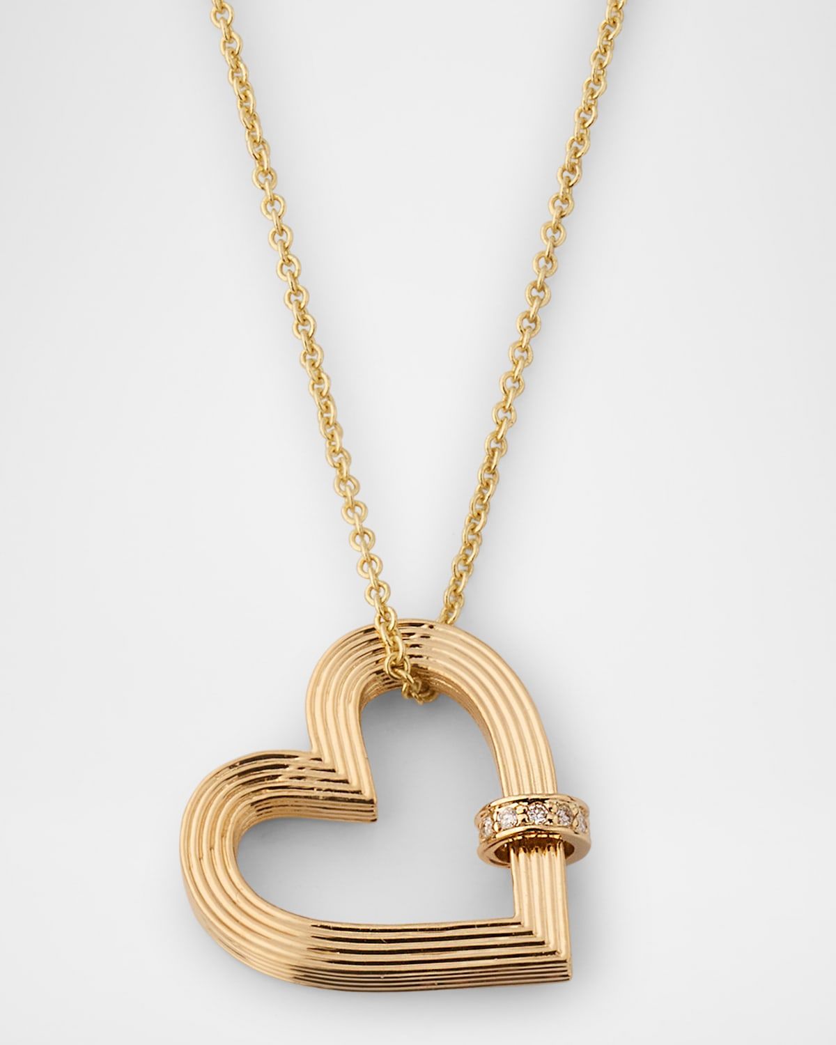 Fluted Diamond Rondelle Heart Charm Necklace