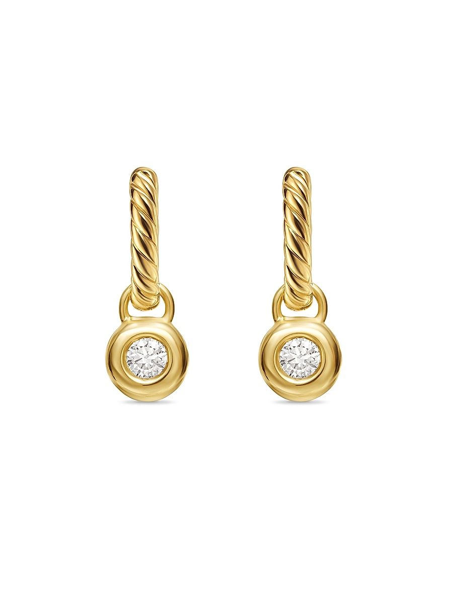 Women's Petite Cable Huggie Drop Earrings in 18K Yellow Gold with Diamonds, 17.5MM - Diamond