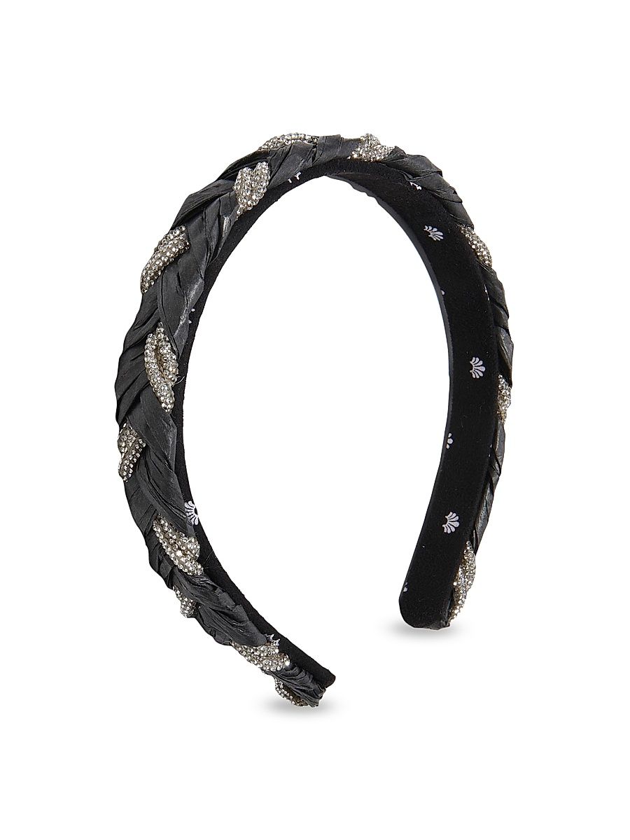 Women's Gigi Raffia & Crystal Chain Braided Headband - Black
