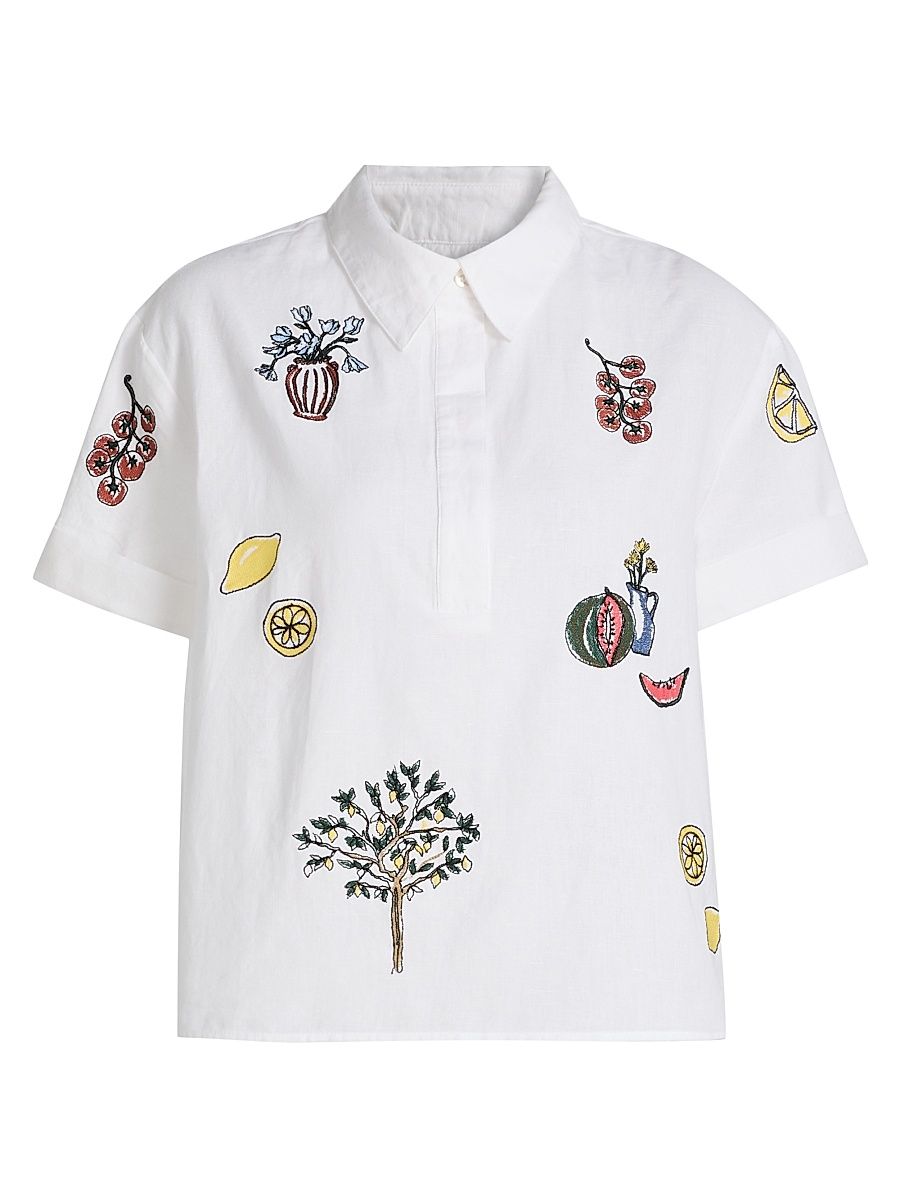 Women's Callum Printed Cotton Shirt - Optic White - Size Large