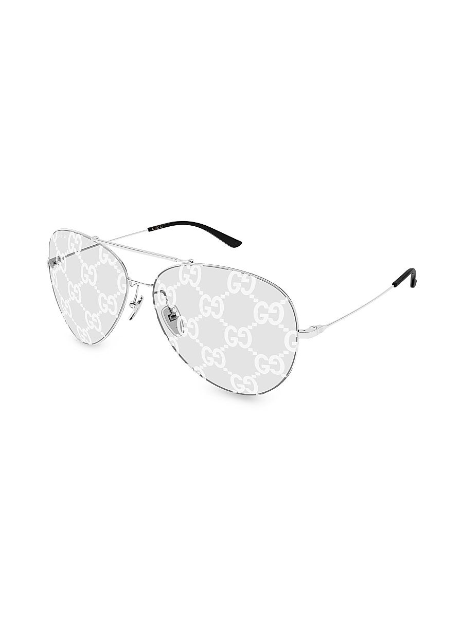 Women's Interlocking 65MM Logo Aviator Sunglasses - Silver Clear