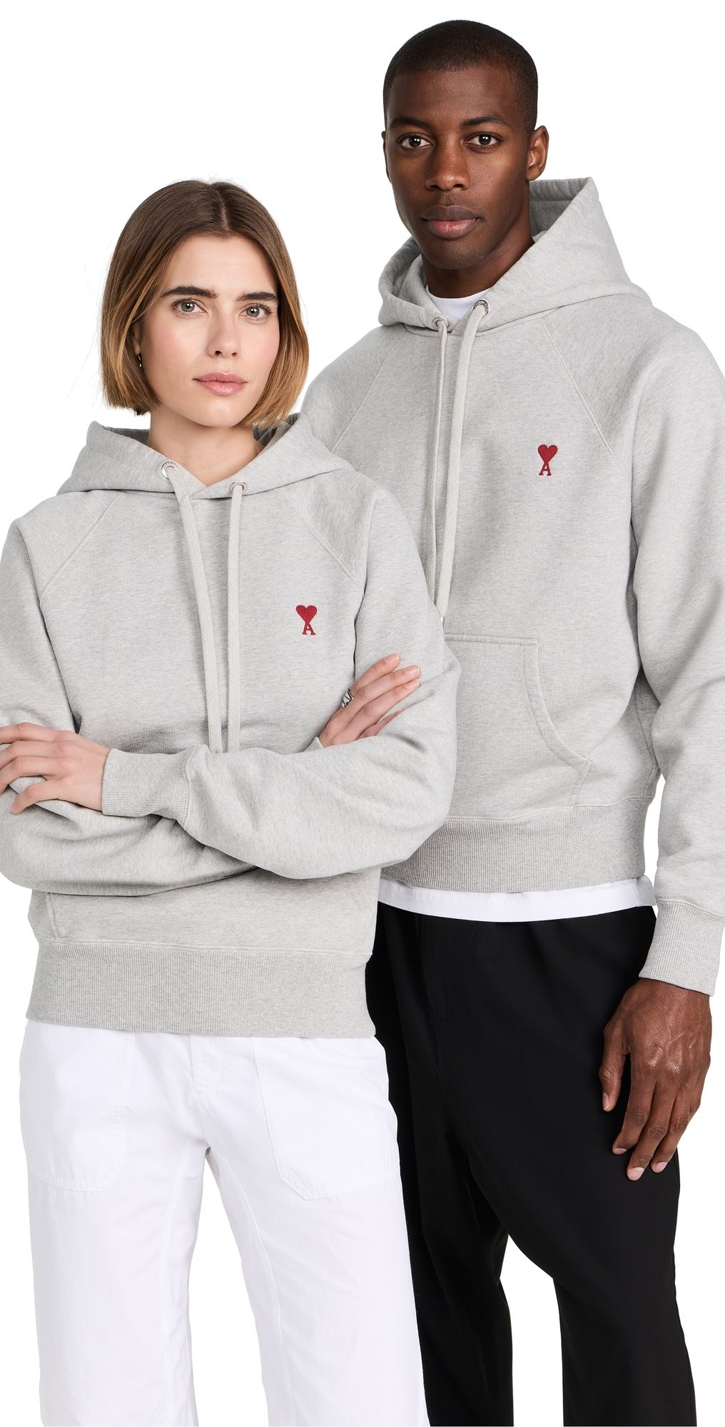 AMI AMI De Coeur Unisex Hoodie Heather Ash Grey XS