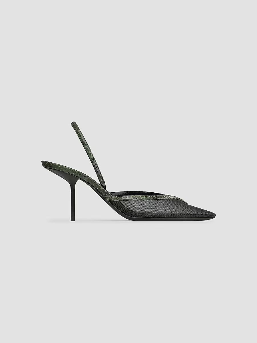 Saint Laurent Women's Folie Slingback Pumps in Mesh and Python - Black Musk - Size 9