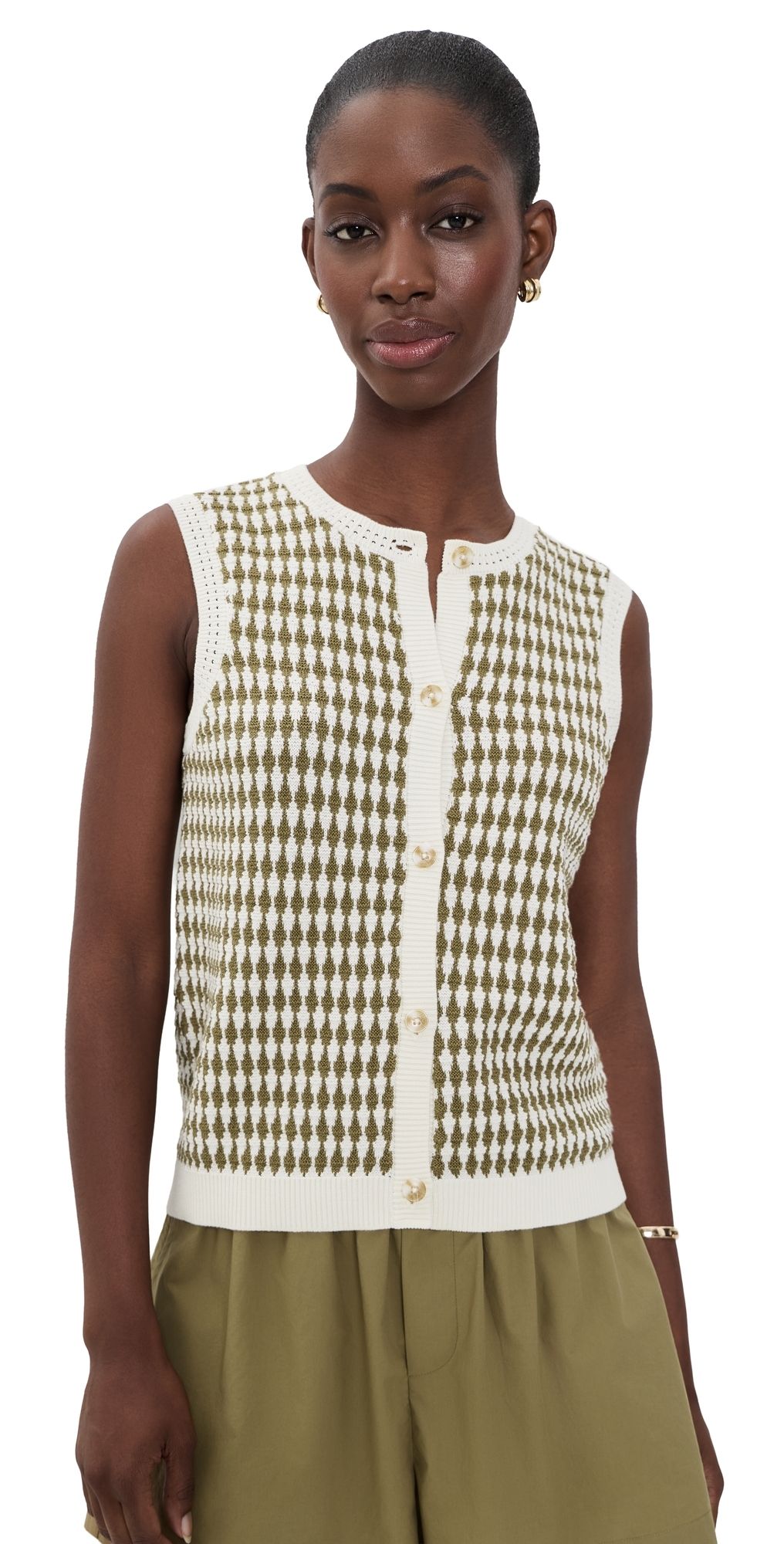 Varley Aura Knit Top Egret/Golden Olive XL