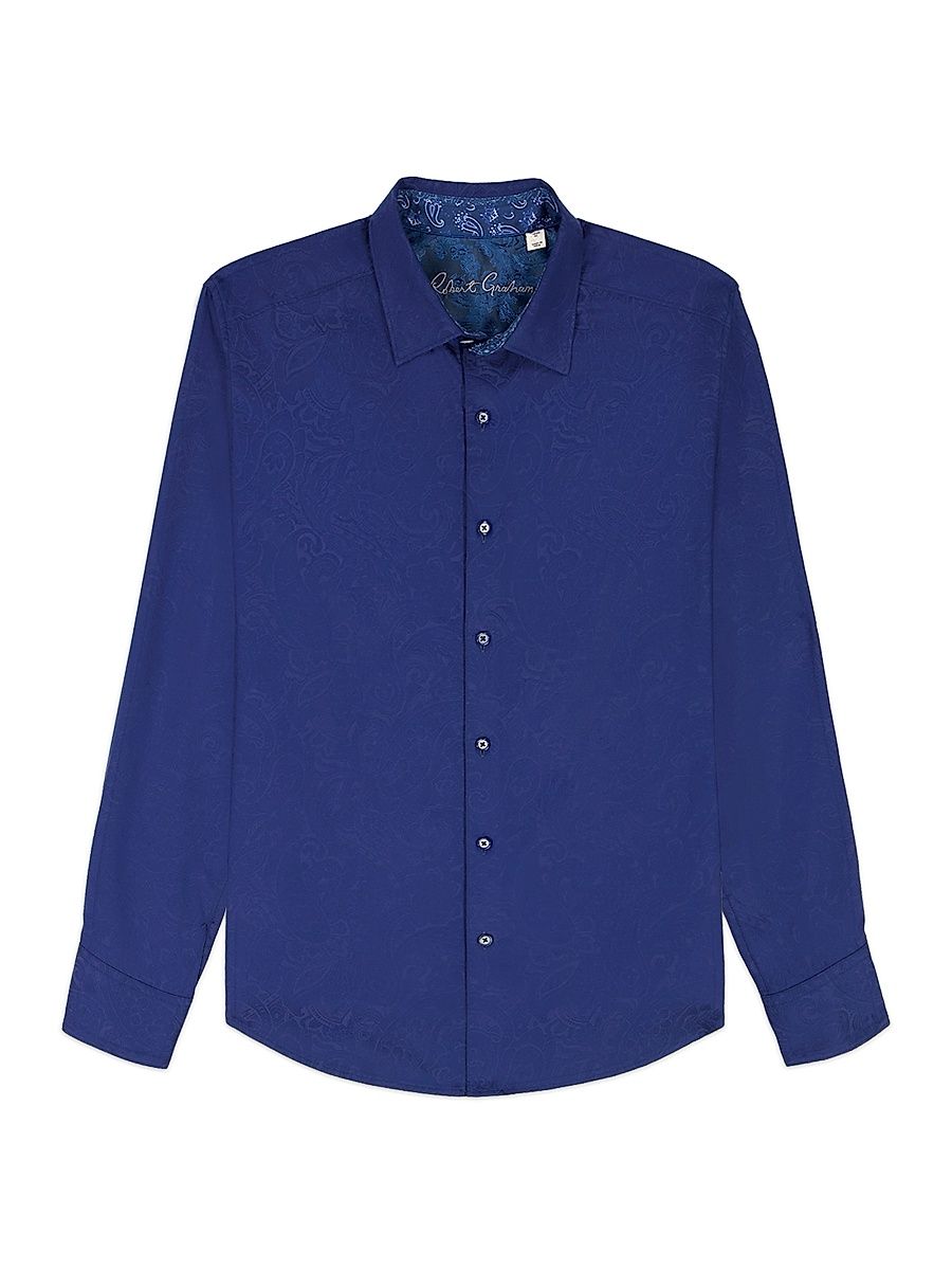 Men's Hudson Paisley Jacquard Stretch-Cotton Shirt - Navy - Size XXL