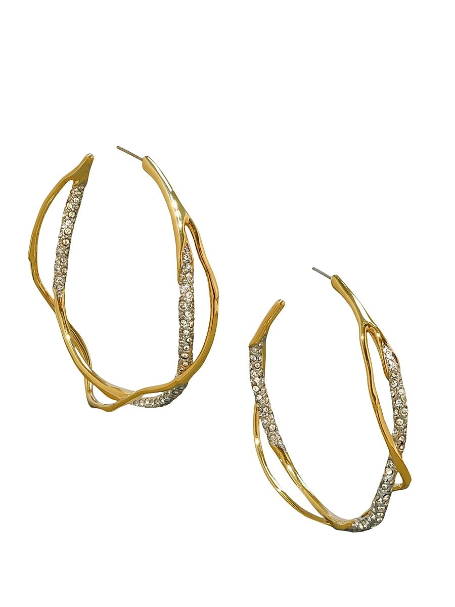 Women's Intertwined 14K Goldplated & Rhodium-Plated Two-Tone Crystal Pavé Hoop Earrings - Champagne
