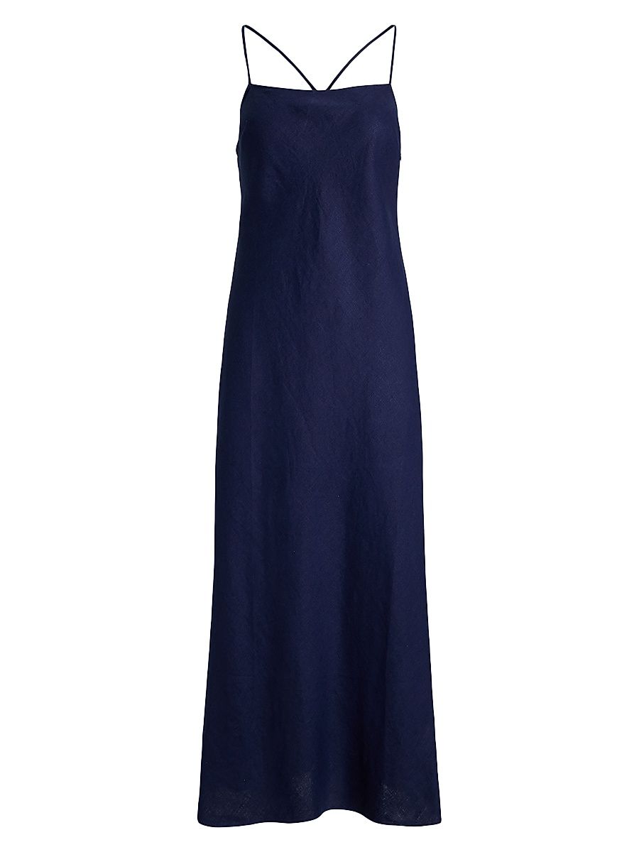 Women's Linen A-Line Maxi Dress - Newport Navy - Size 14