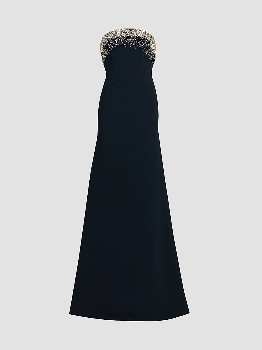 Women's Crystal Neckline Strapless Gown - Navy And Silver - Size 4