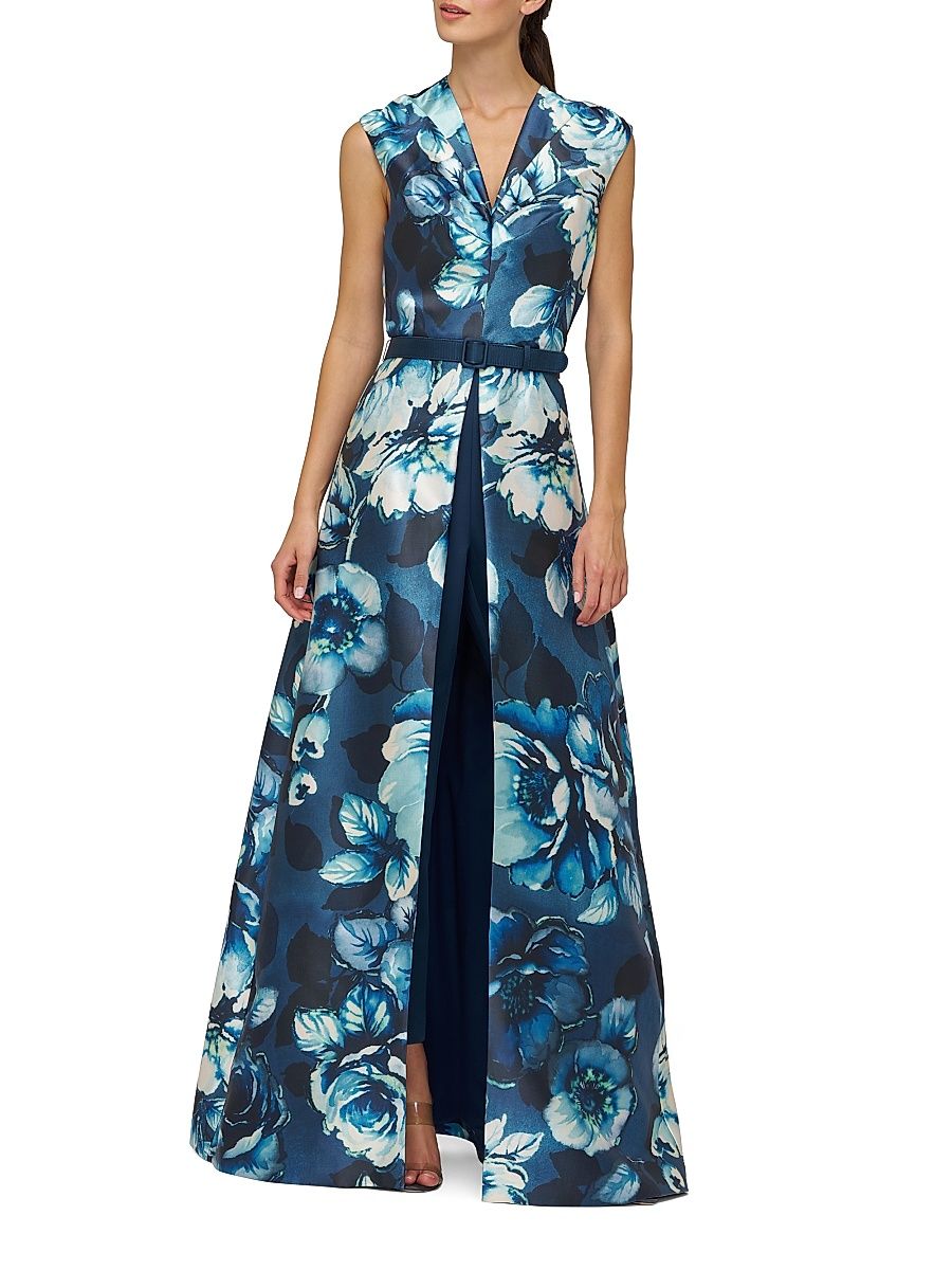 Women's Pia Walk-Thru Printed Overskirt Jumpsuit - Dark Ink Multi - Size 10