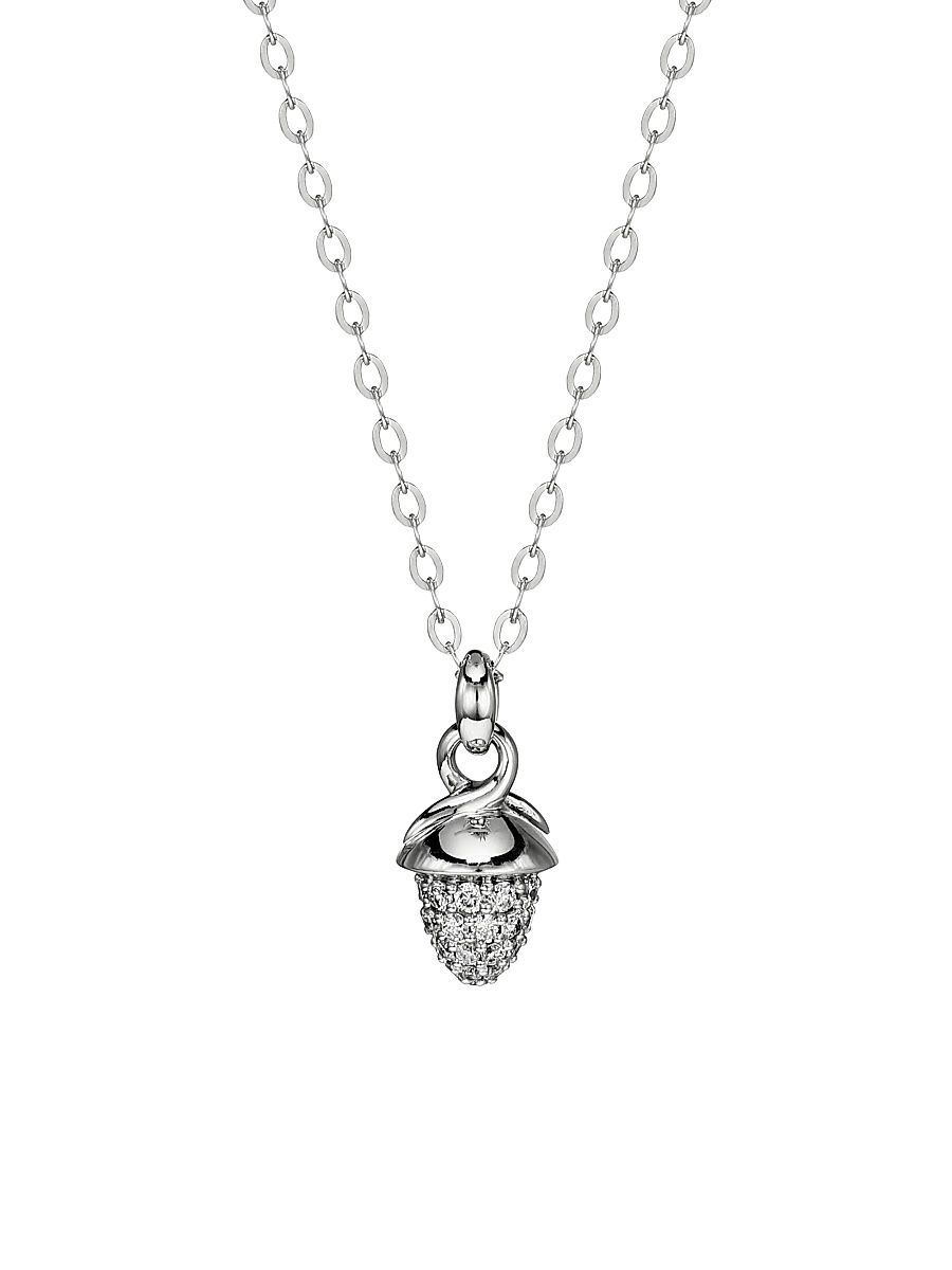 Women's Mikado 18K White Gold & Diamond Pavé Acorn Pendant Necklace - White Gold