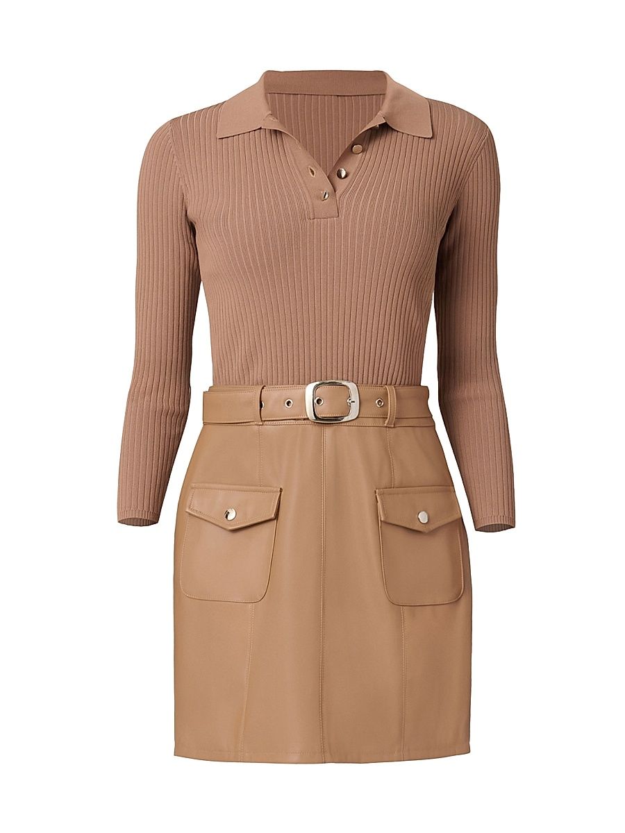 Shoshanna Women's Melinda Mixed Media Minidress - Camel - Size XL