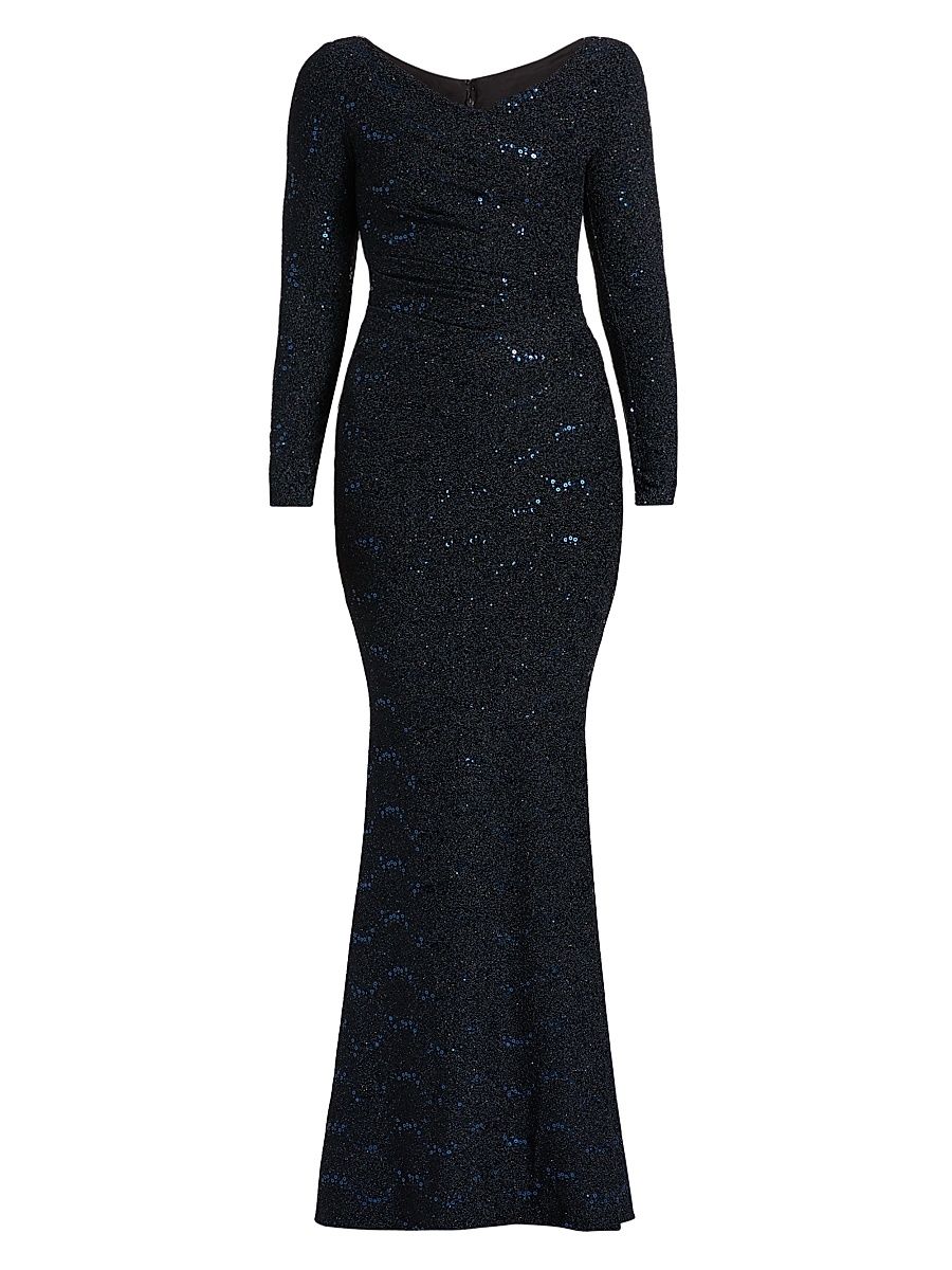 Women's Mesh Paillettes Mermaid Gown - Royal Navy - Size 2