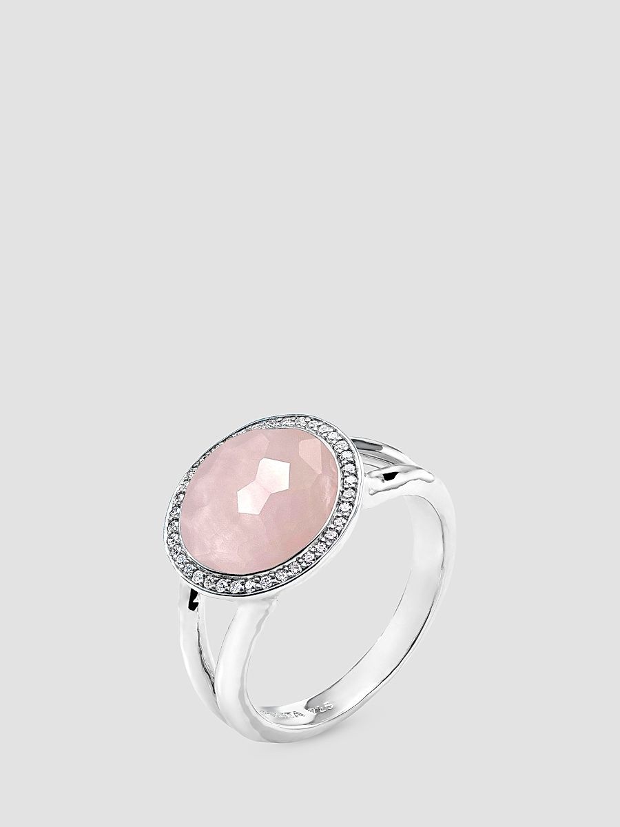 Women's Lollipop Sterling Silver, Rose Quartz & Mother-Of-Pearl Doublet & 0.15 TCW Diamond Mini Ring - Silver - Size 7