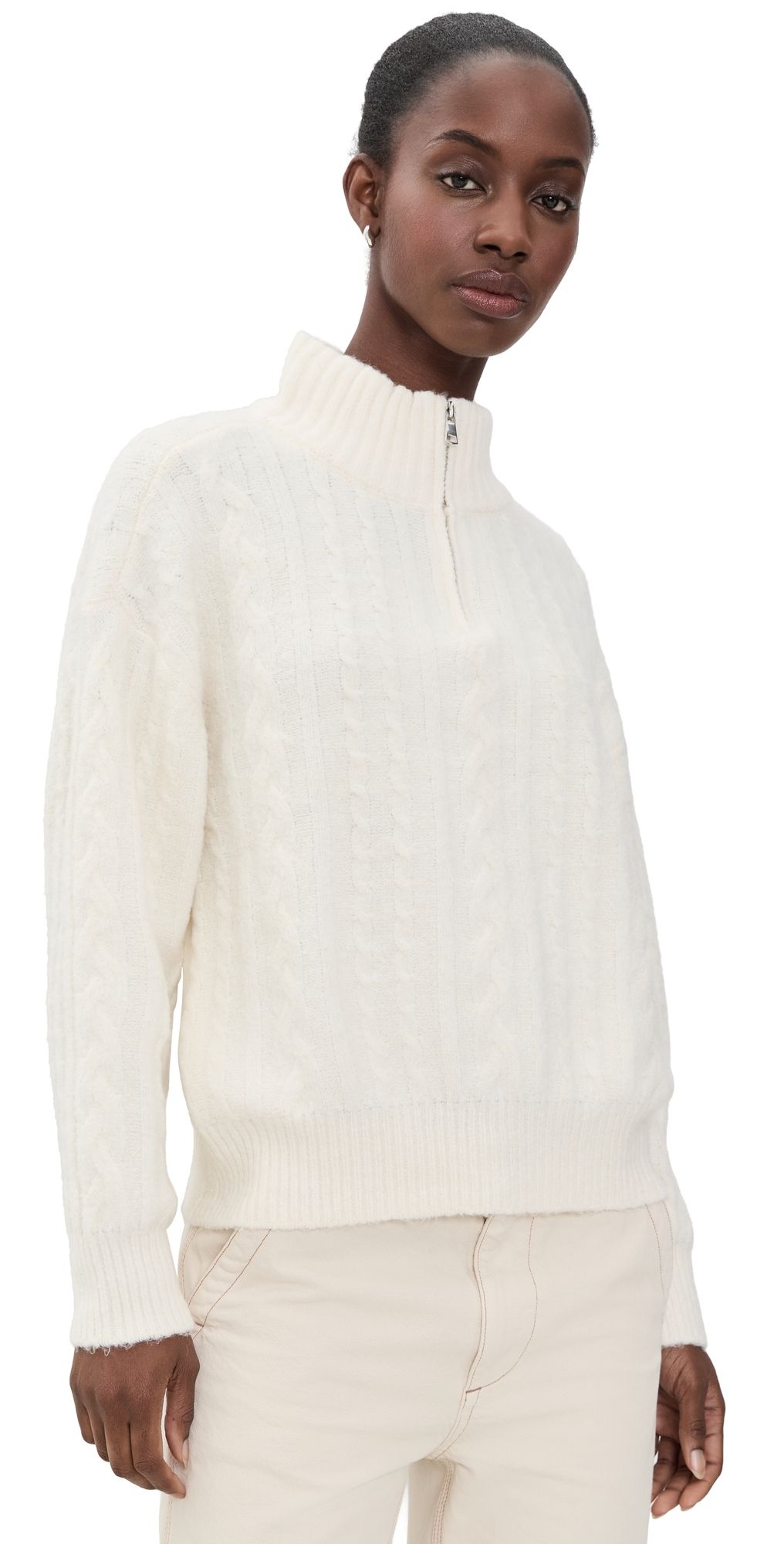 WAYF West Quarter Zip Sweater Ivory XS
