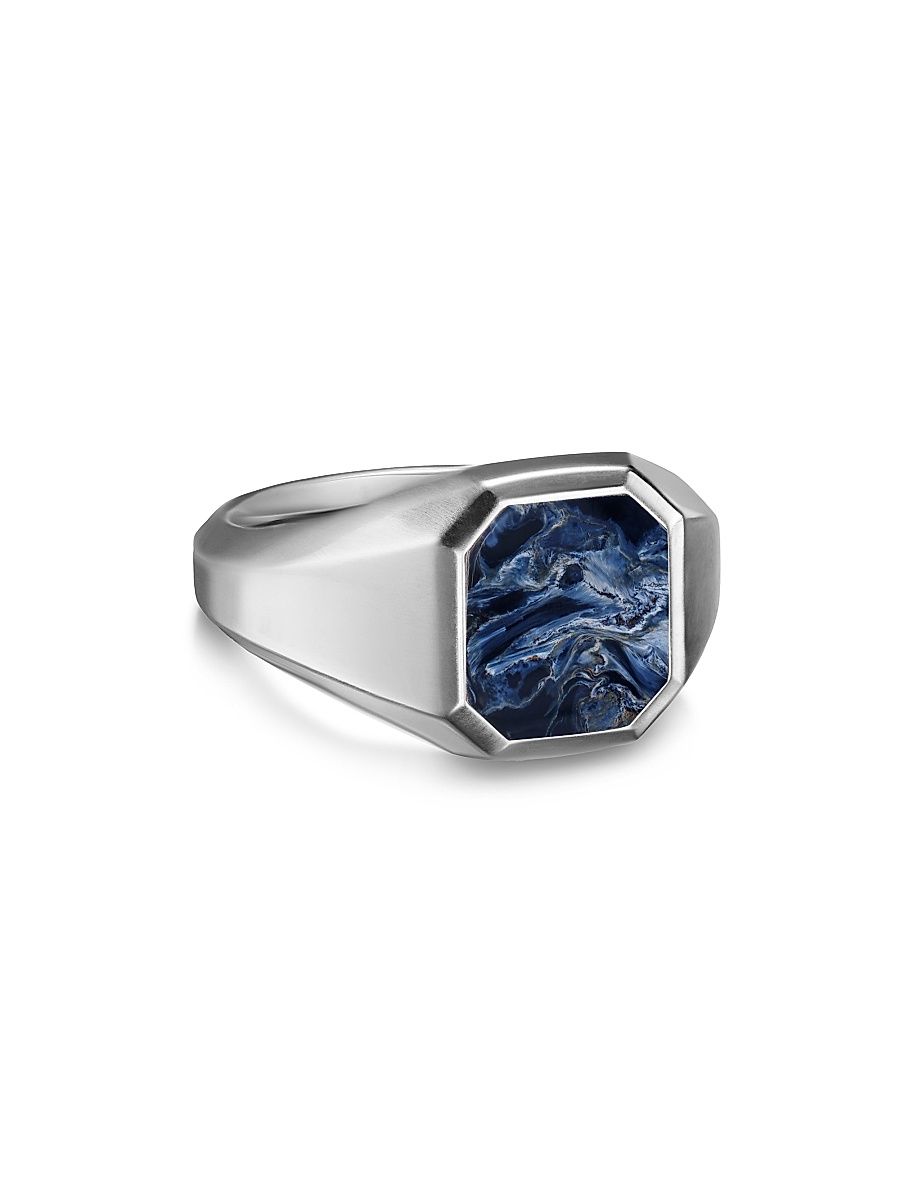 Men's Streamline Signet Ring in Sterling Silver - Sapphire - Size 8
