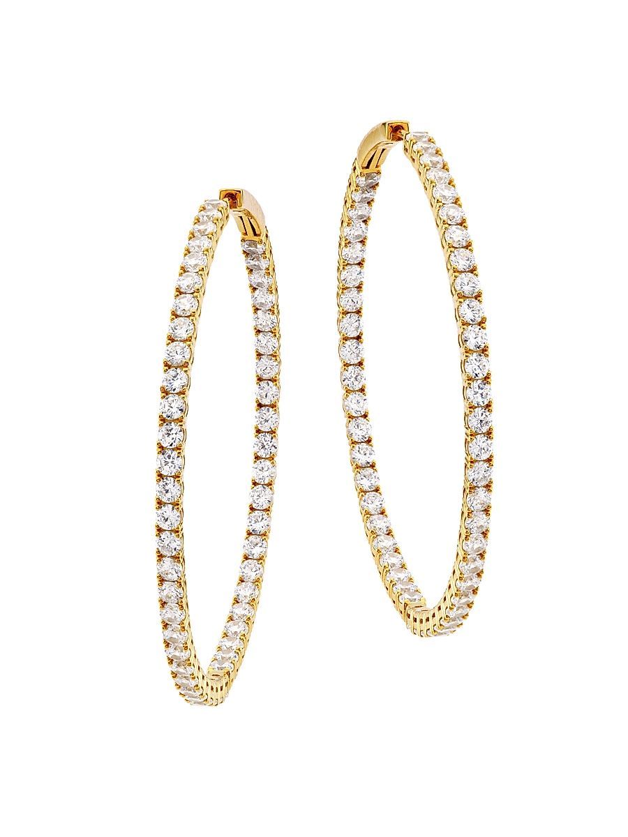 Women's Tennis Perfect 18K Gold-Plated & Cubic Zirconia Inside-Out Hoop Earrings - Gold