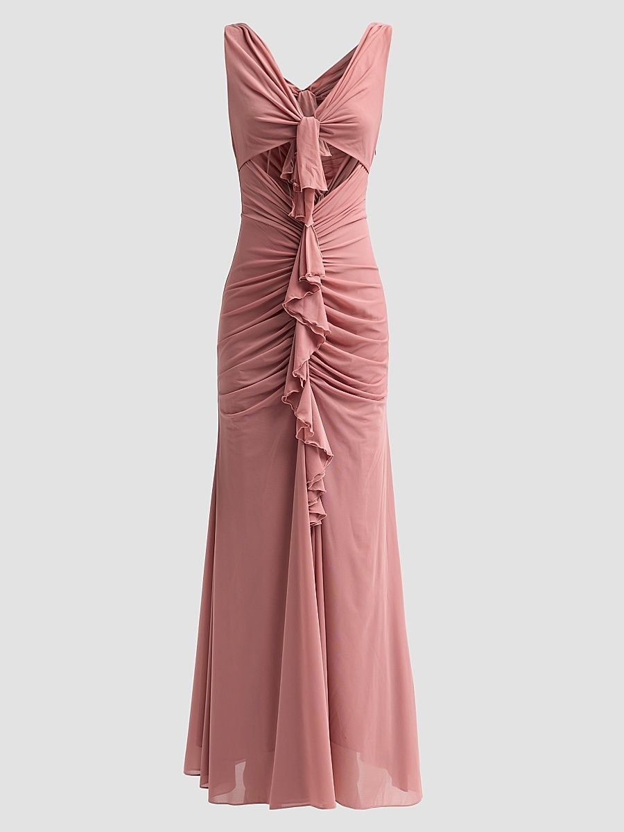 Women's Carnelian Ruffle Cut Out Maxi Dress - Cameo Brown - Size XL