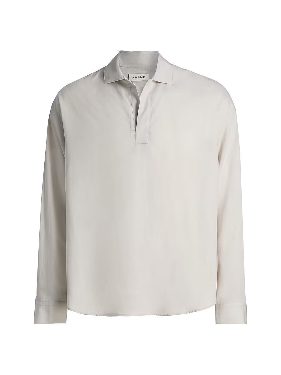Men's Linen Long-Sleeve Polo Shirt - Dusty Beige - Size XXL
