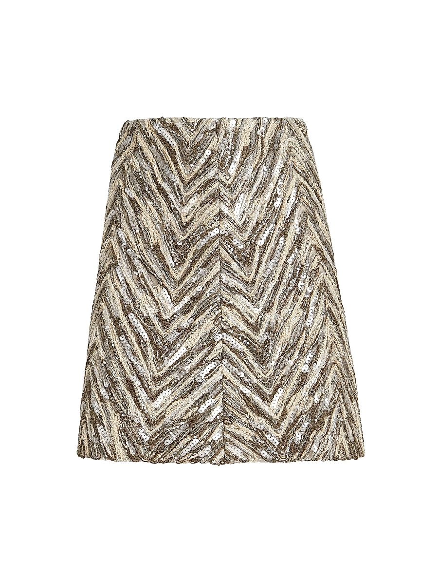 Women's Dazzling Chevron Embroidery Mini Skirt - Brown - Size 10