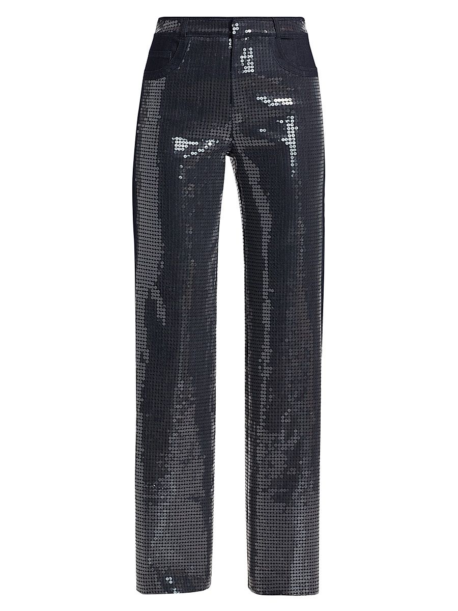 Women's Kayle Sequined Denim Straight Pants - Indigo Clear - Size 14
