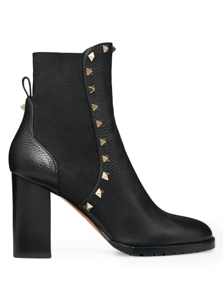 Valentino Women's Rockstud 80MM Grainy Calfskin Ankle Boots - Black - Size 5