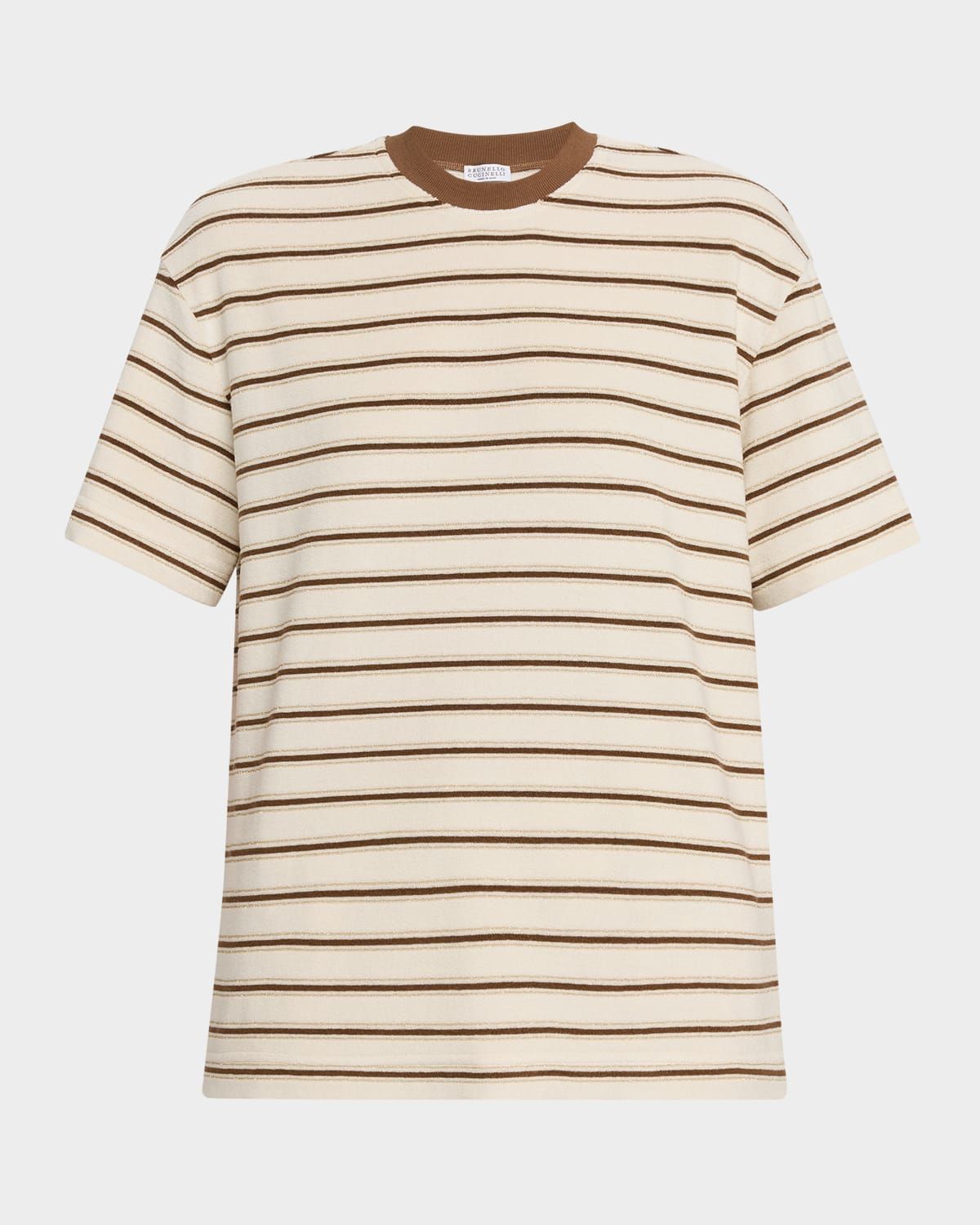 Metallic Striped Cotton-Silk Towelling Short-Sleeve T-Shirt