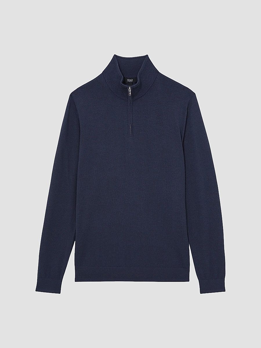 Reiss Men's Blackhall Quarter-Zip Wool Sweater - Midnight Navy - Size Small