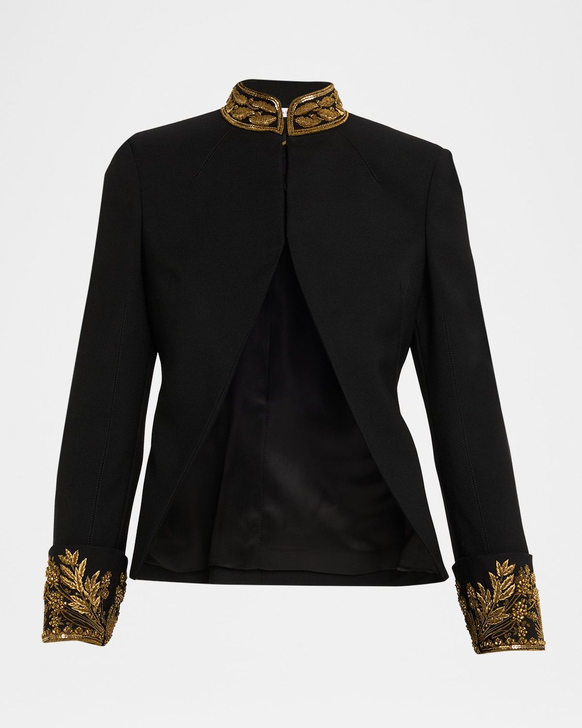 Embroidered Wool Stretch Gabardine Jacket