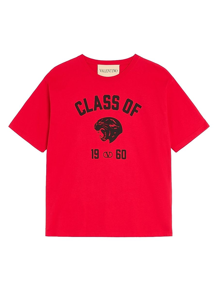 Men's Cotton T-Shirt with Panther Print - Red Black - Size Small