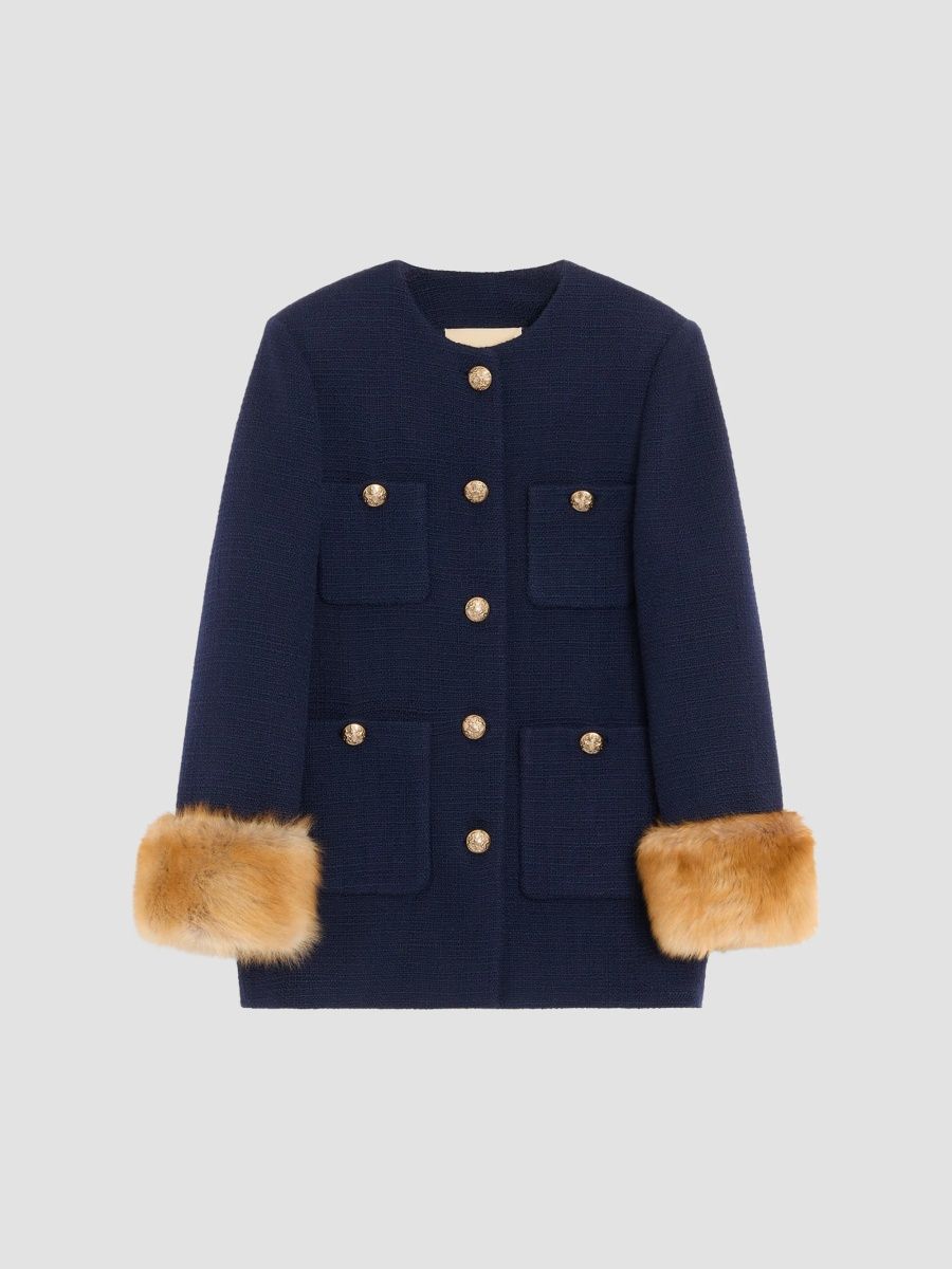 Valentino Women's Caban in Plain Wool Tweed - Navy - Size 2