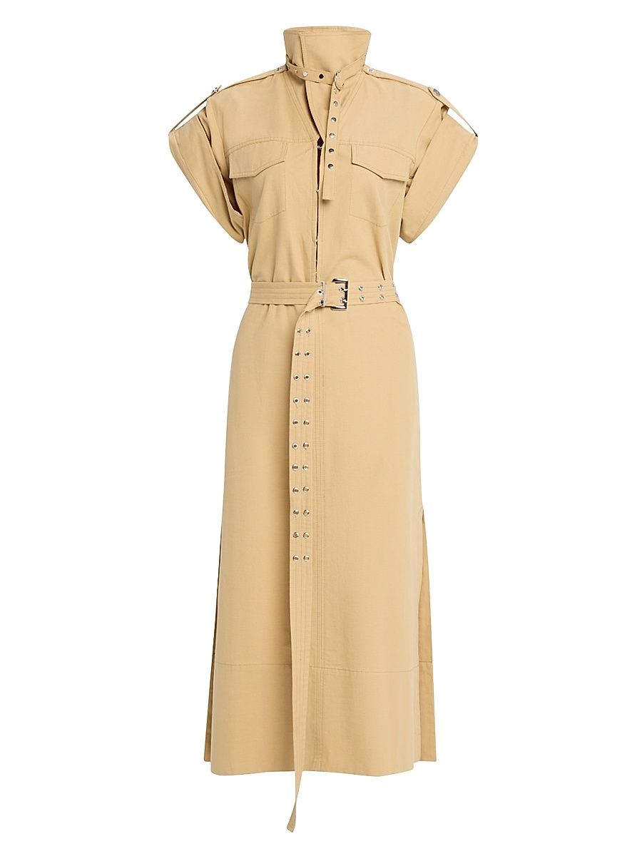 Women's Belted Midi-Shirtdress - Khaki - Size 4