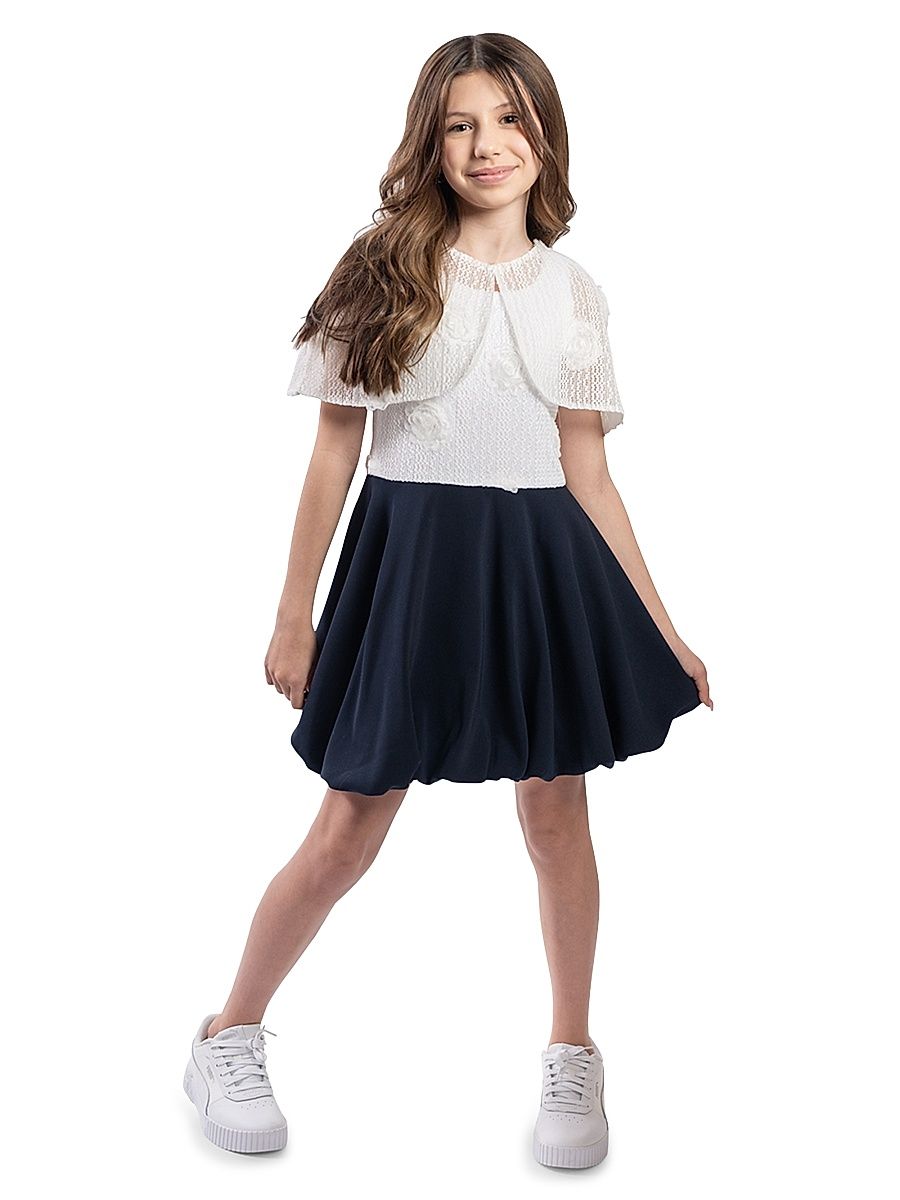 Girl's 2-Piece Celeste Floral Dress - Navy - Size 12