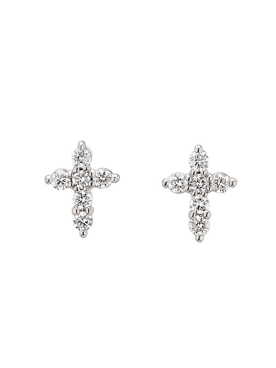 Women's Tiny Treasures 18K Gold & 0.24 TCW Diamond Cross Stud Earrings - White Gold