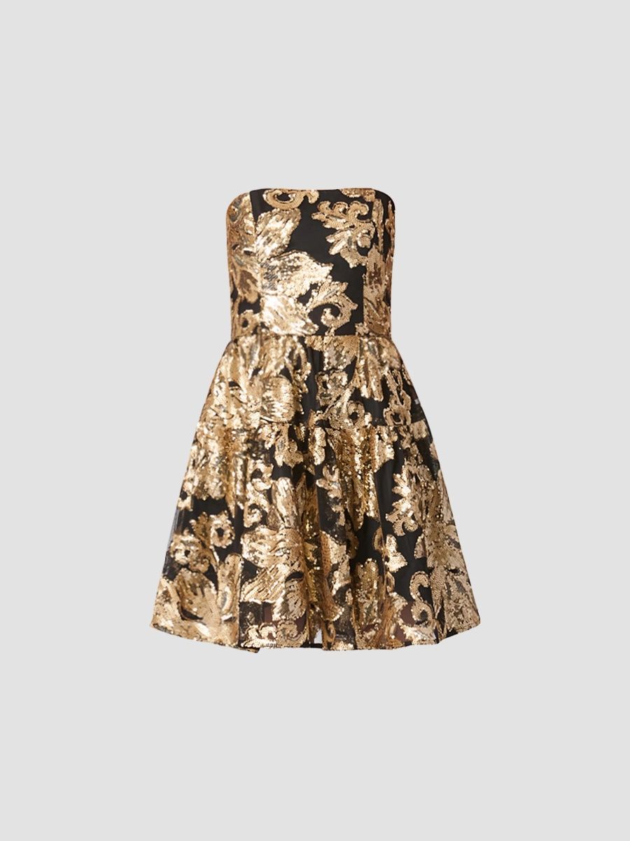 Shoshanna Women's Kyrie Sequined Tapestry Strapless Mini Dress - Gold - Size 0