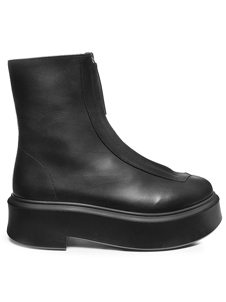 Women's Zippered Platform Leather Combat Boots - Black - Size 11