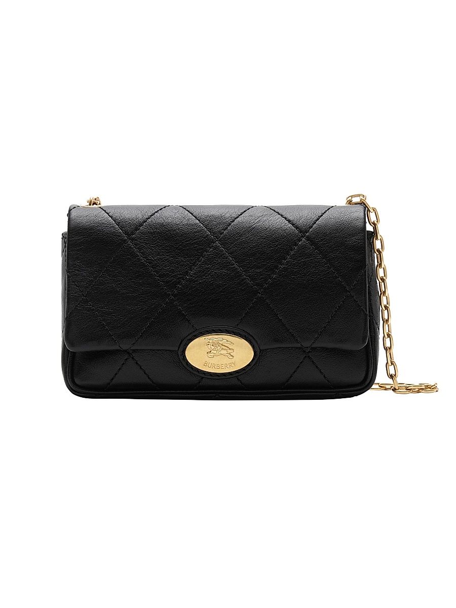 Women's Strand Quilted Leather Crossbody Bag - Black