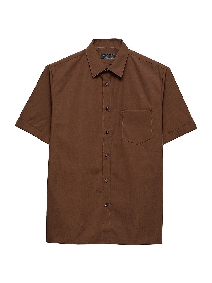 Men's Short-Sleeved Cotton Blend Shirt - Brown - Size 17
