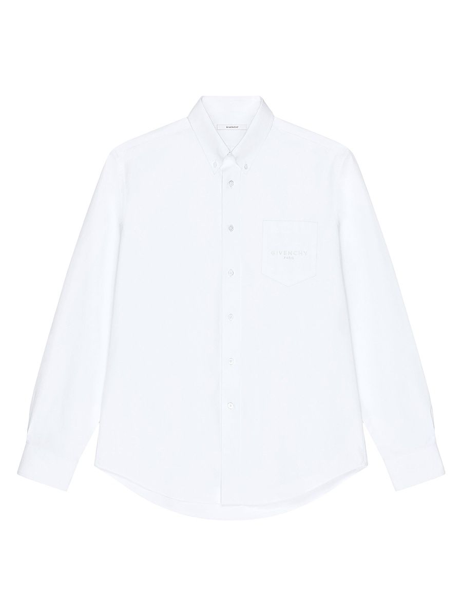 Men's Shirt in Cotton Oxford with Paris Jacquard - White - Size 14.5