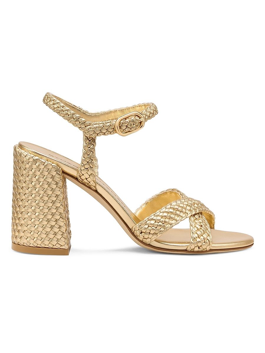 Women's Alyssa 85MM Woven Leather Block-Heel Sandals - Golden - Size 9.5