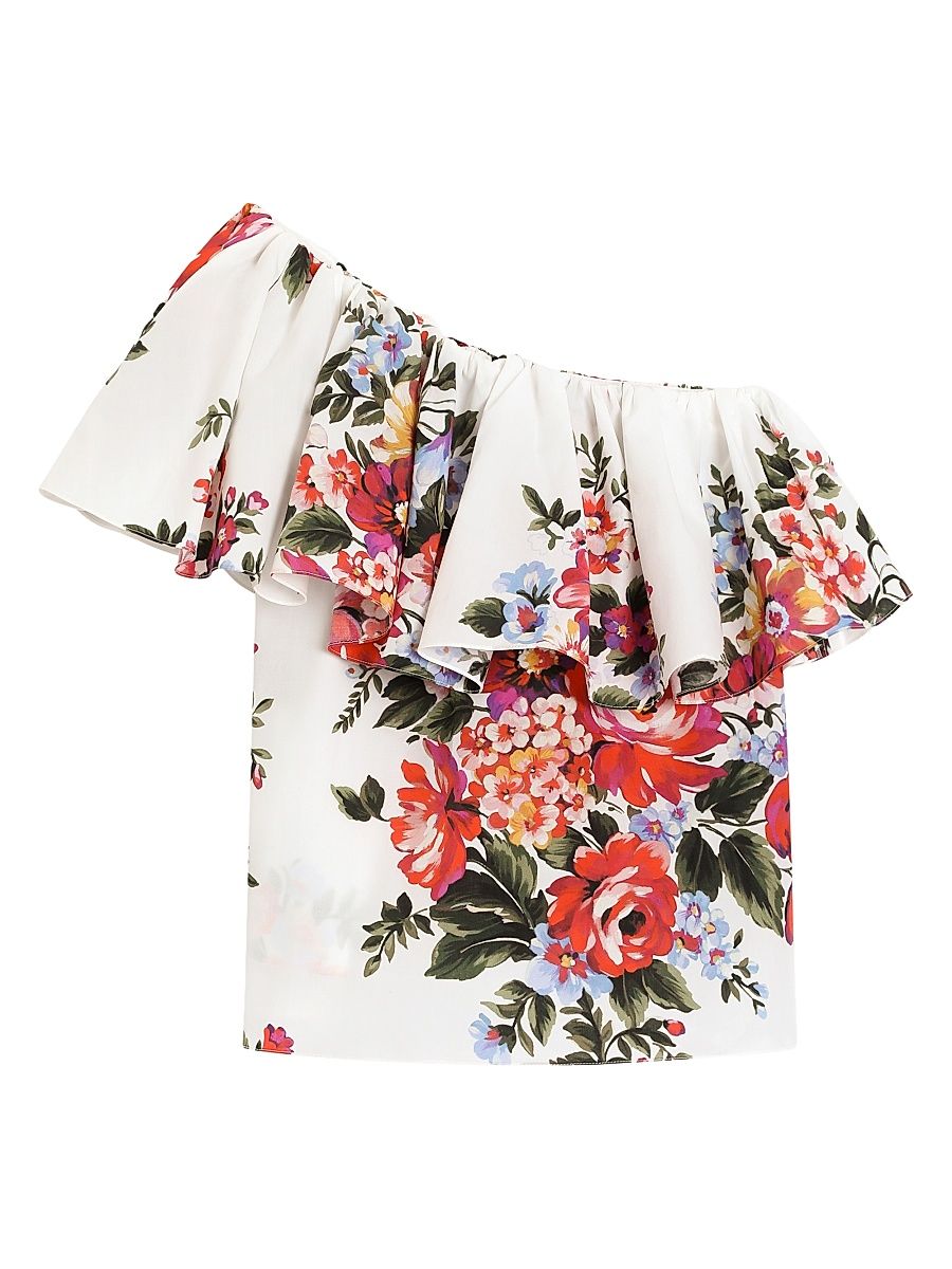 Little Girl's & Girl's One-Shoulder Ruffled Blouse - Bianco - Size 14