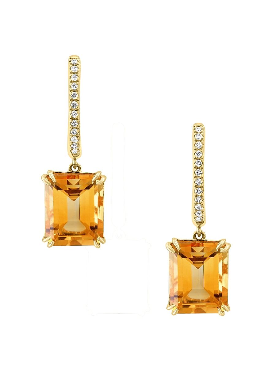 Women's 14K Yellow Gold, Citrine & 0.09 TCW Diamond Drop Earrings - Citrine