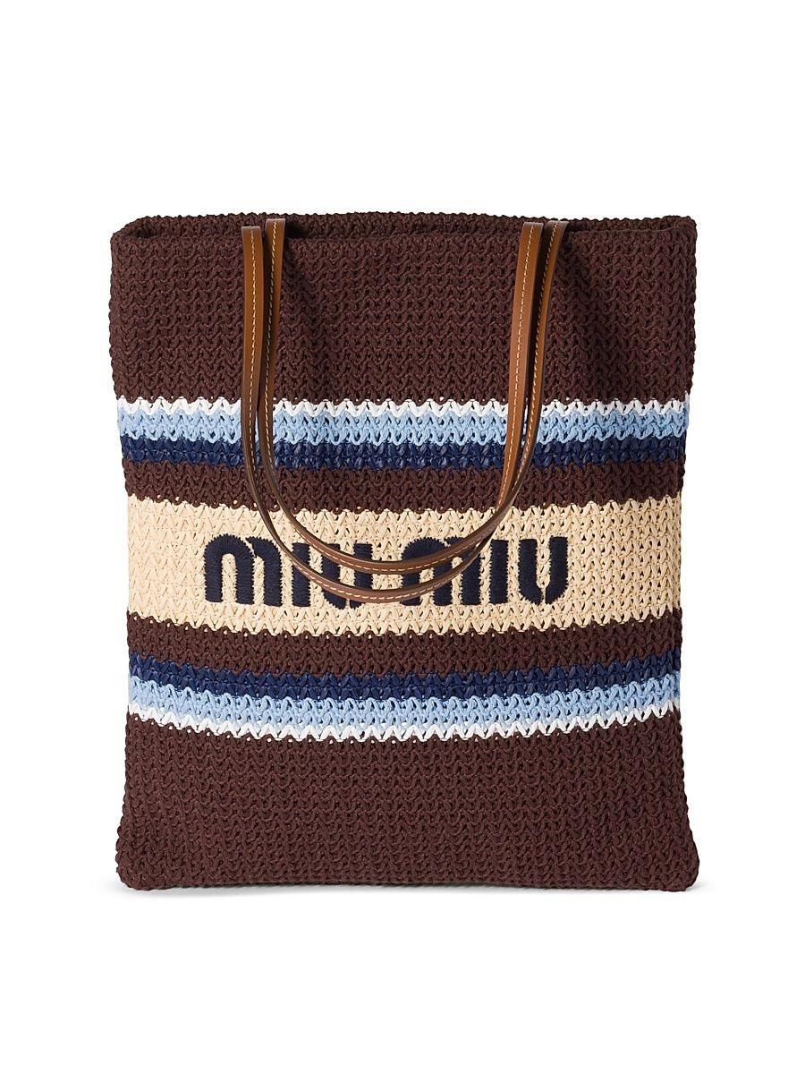 Women's Raffia-Effect Woven Tote Bag - Brown