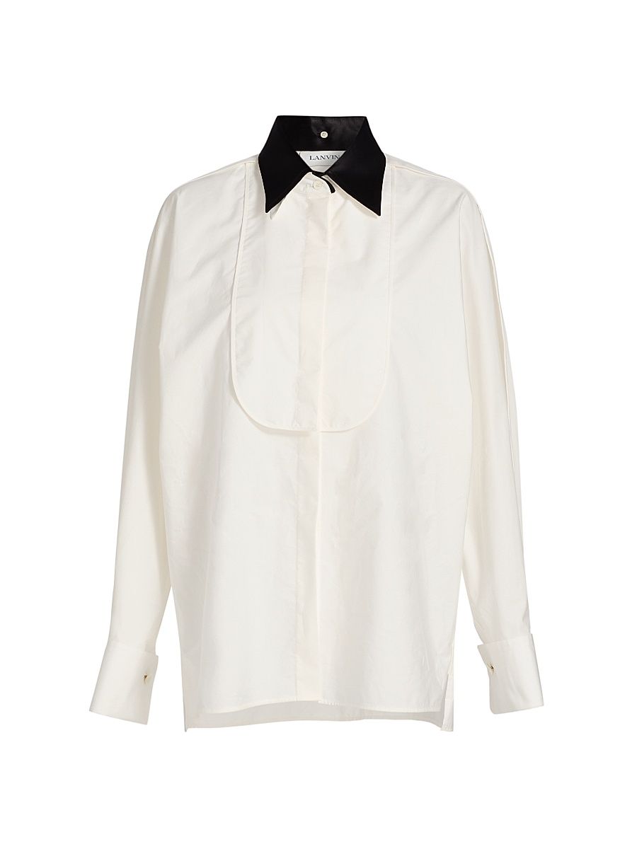 Women's Plastron Oversized Cotton Shirt - Cloth - Size 12