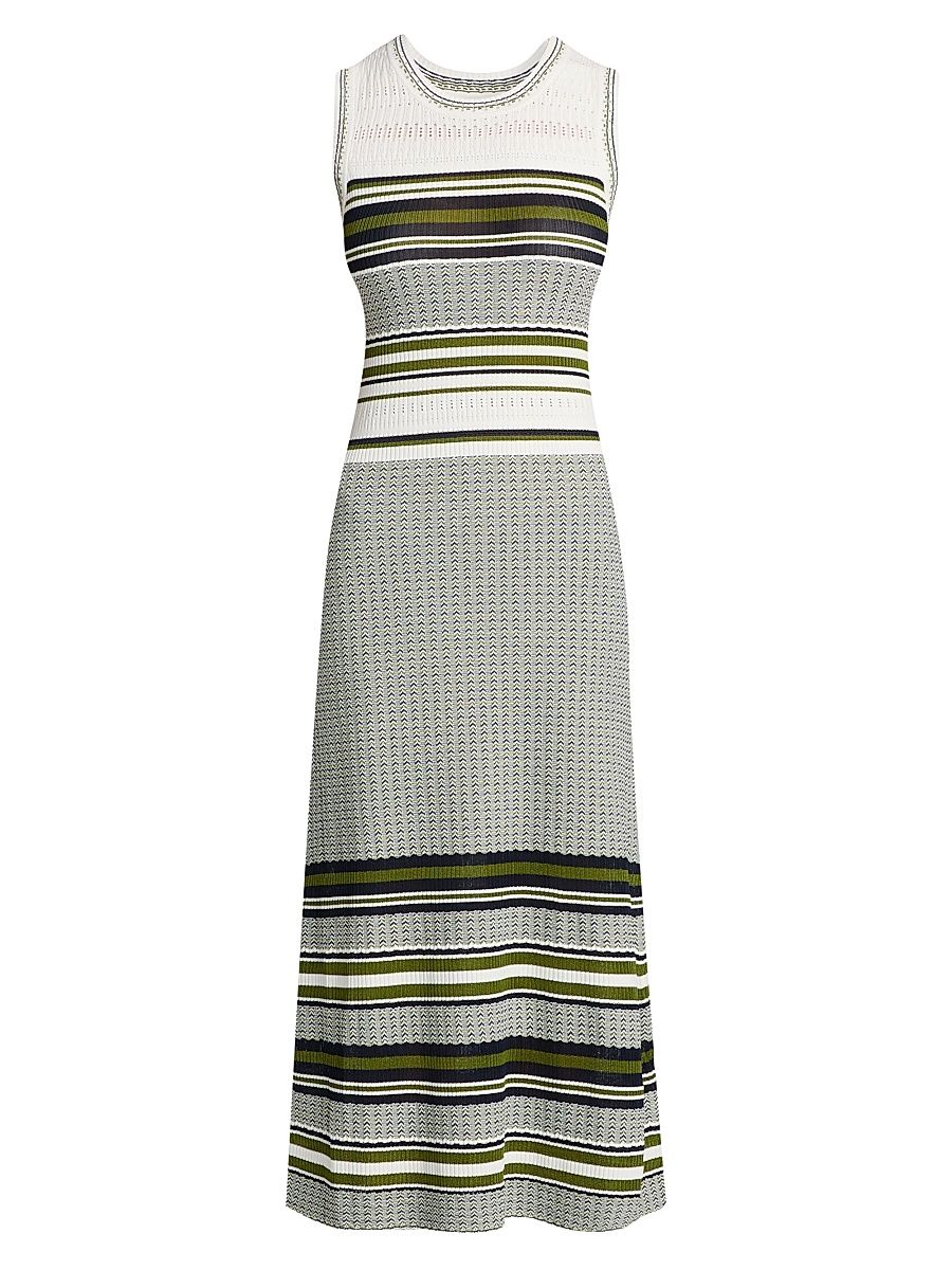 Women's Dawna Striped Open-Knit A-Line Midi-Dress - Navy Cactus Off White - Size XL