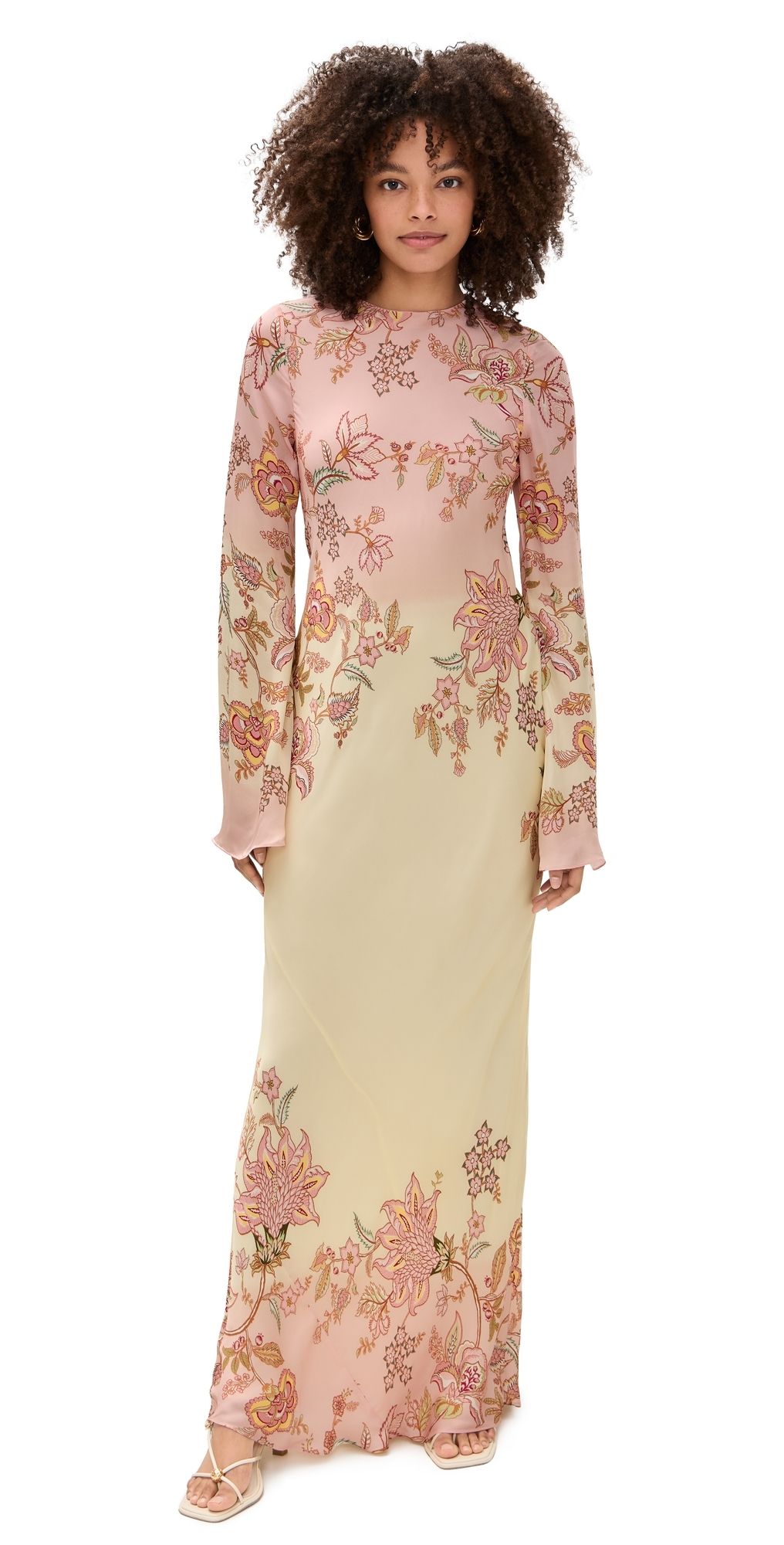 Hemant and Nandita Back Ties Maxi Dress Yellow And Pink M