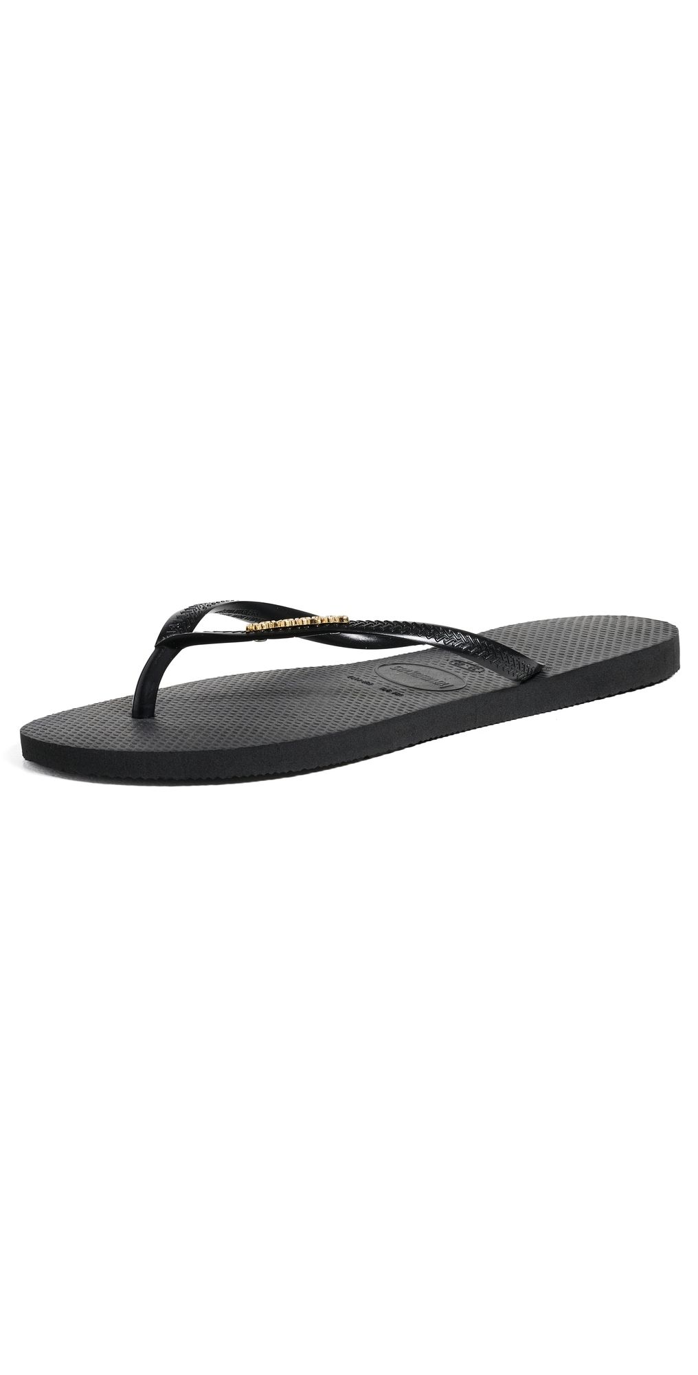 Havaianas Slim Metallic Logo Sandals Black/Golden 9/10