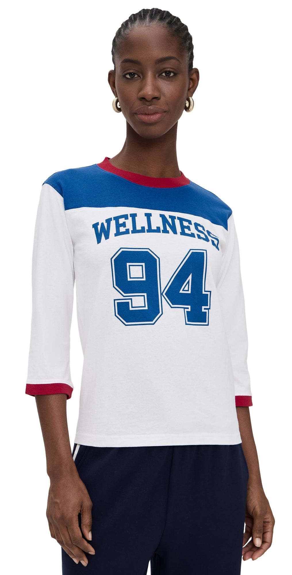 Sporty & Rich Wellness 94 Long Football Tee White/Ruby/Team Blue S
