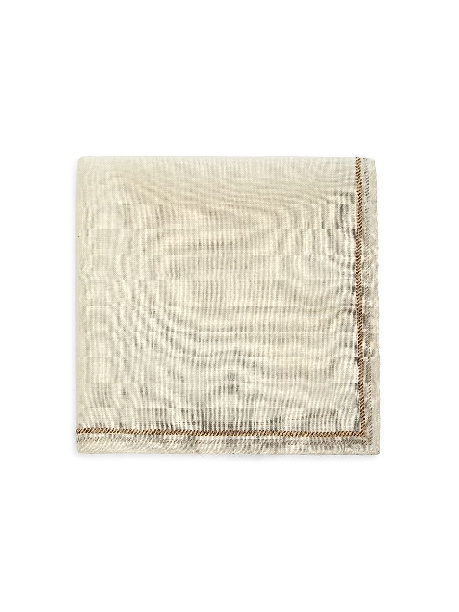 Men's Thin Stripe Silk Pocket Square - Creme